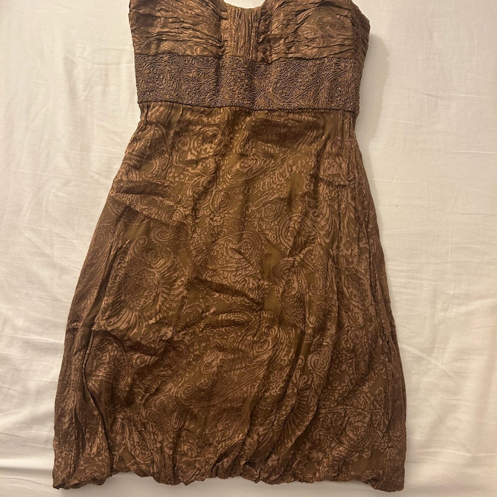 Badgley Mischka Vintage Y2K Brown Strapless Mini Dress